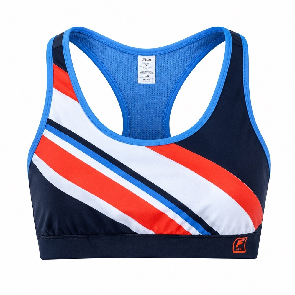 Fila Sport Performance Blue Striped Racerback Sports Bra Large workout gym retro